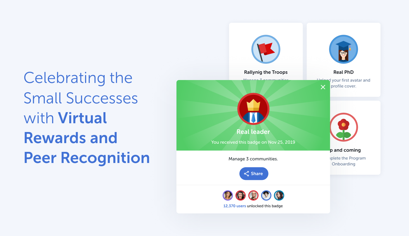 the Rallyware platform features virtual rewards and peer recognition