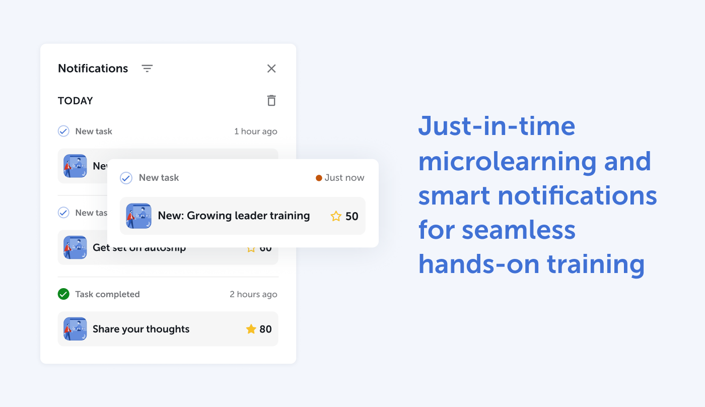 Just-in-time microlearning and smart notifications for seamless hands-on training